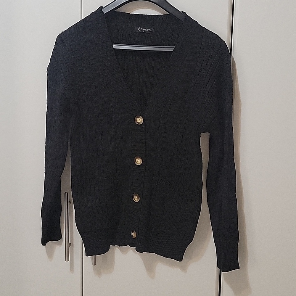 Fuinloth Womens black knit cardigan size small